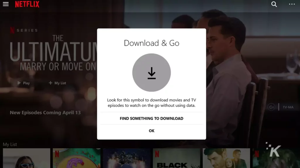 aplikasi netflix menampilkan prompt unduhan