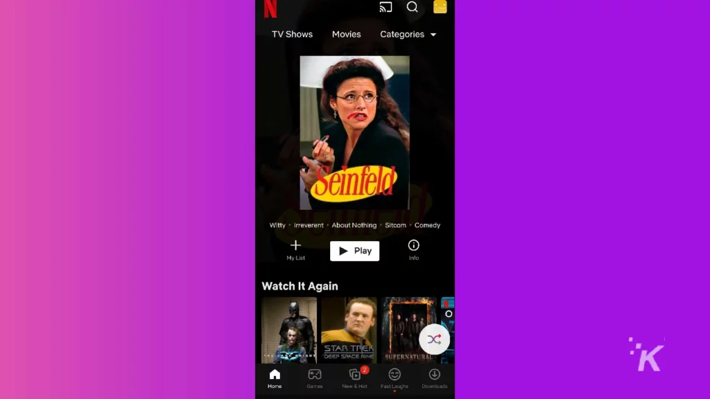 Główna aplikacja mobilna Netflix