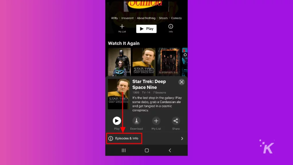 información y episodios de netflix mobile