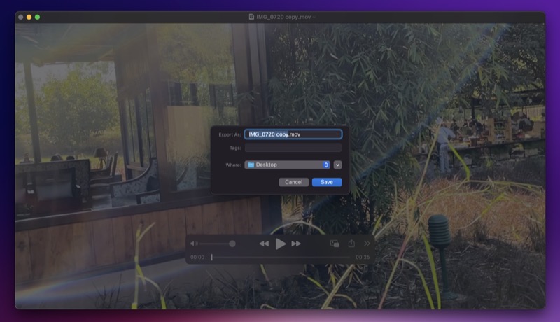  saving compress video file in QuickTime player on mac