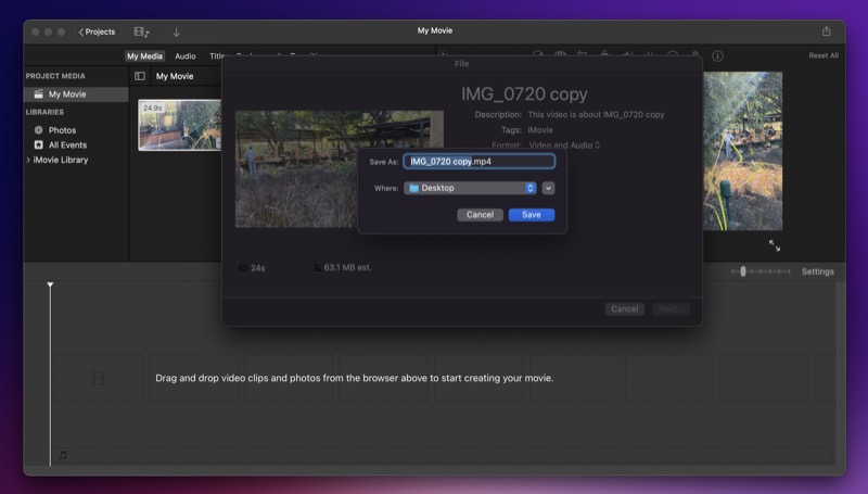 save prompt in iMovie on mac