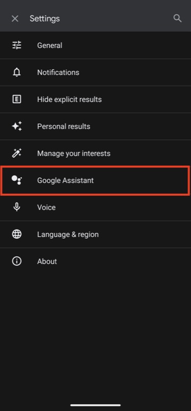 google assistant settings