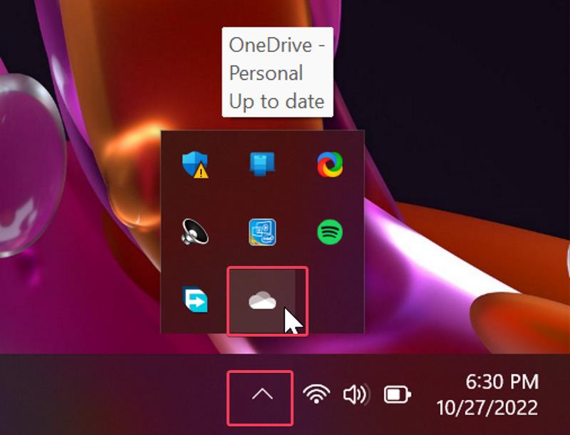 Select OneDrive from System tray