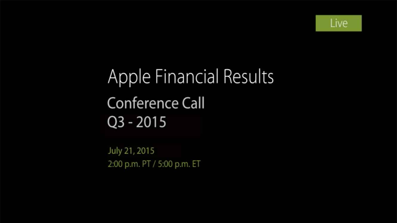 Notas da teleconferência de resultados do terceiro trimestre de 2015 da Apple