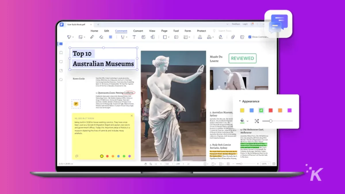 Immagine di un file PDF in fase di modifica su Wondershare