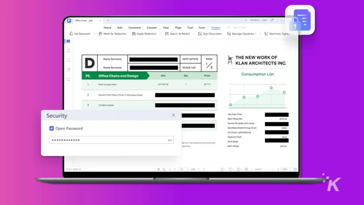 Documento PDF sul laptop protetto