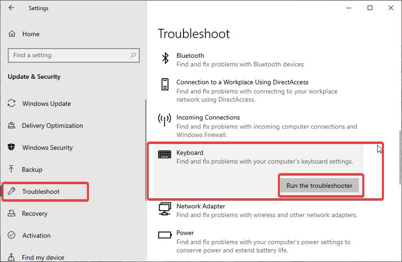 Run keyboard troubleshooter