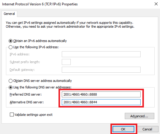 DNS server addresses - ipv6