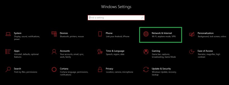 windows setting - Network and internet