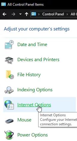 choose Internet Options