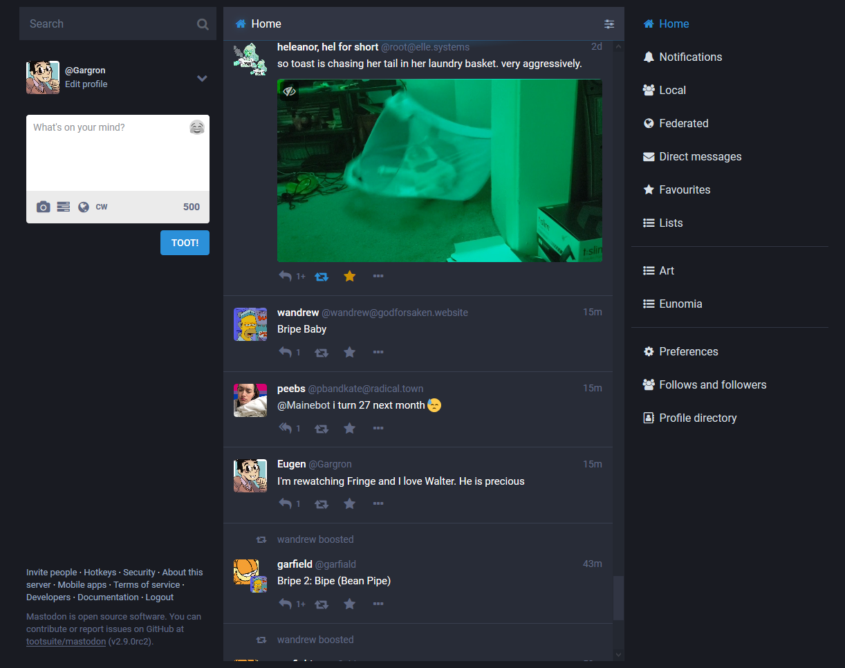 Captura de pantalla del software de Mastodon