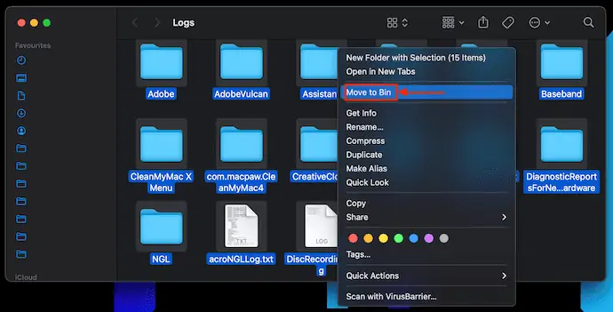 Finder のログ ファイル