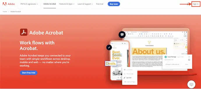 Strona główna programu Adobe Acrobat DC