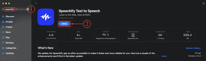 Page de téléchargement de Speechify