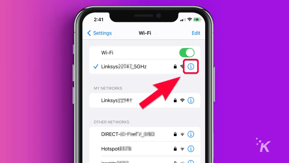 箭頭指向 wifi 信息圖標的 iPhone