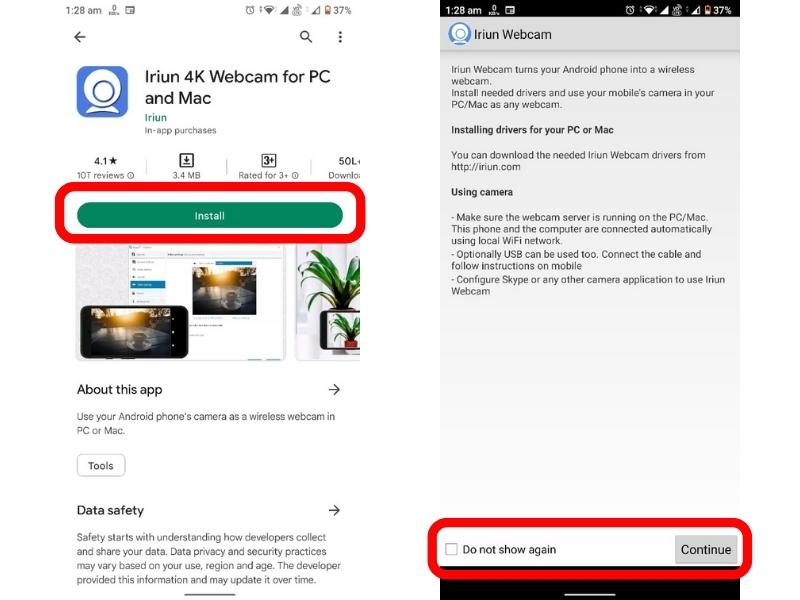 step 1: open play store and install the iriun webcam application.