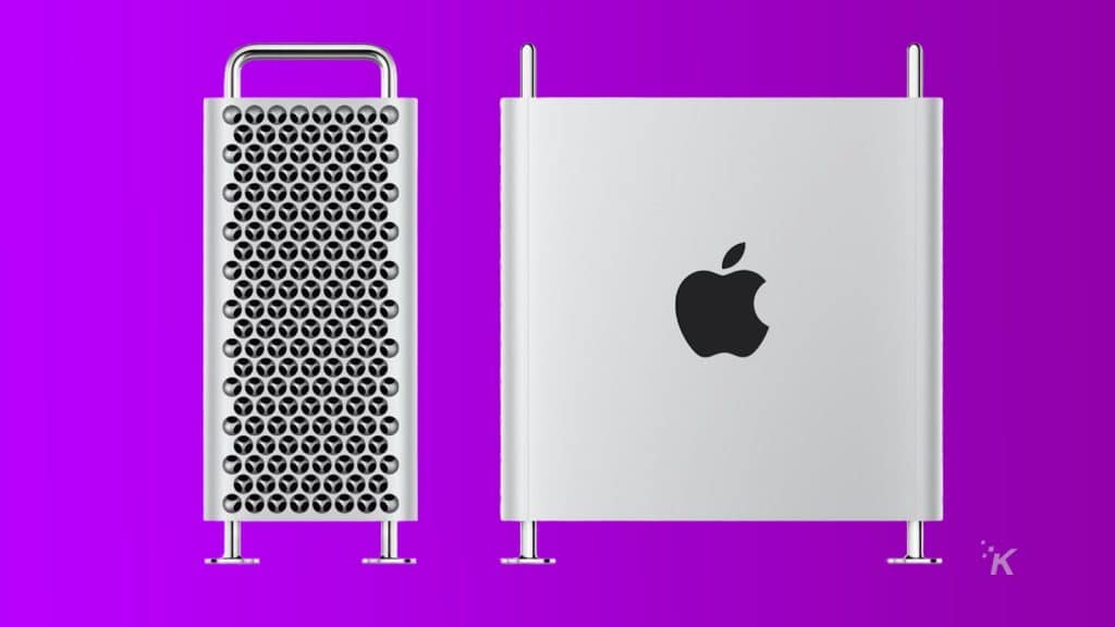 紫色背景上的苹果 Mac pro