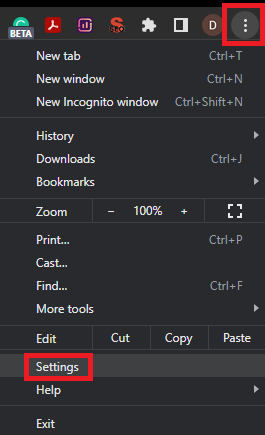 Settings using the three-dot menu