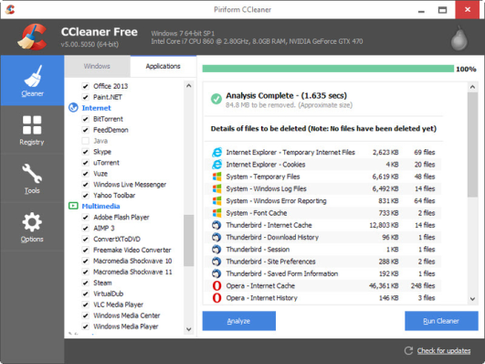 aperçu de ccleaner