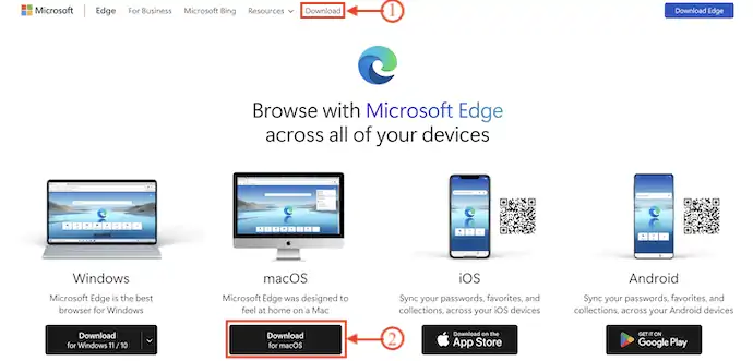 صفحة تنزيل Microsoft Edge