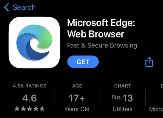 iOS App Store 中的 Microsoft Edge 浏览器