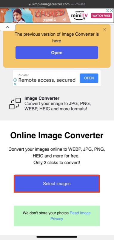 importing images to simple image converter