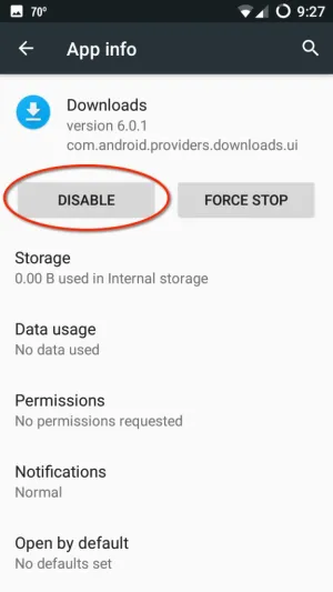 disabilitare i download M