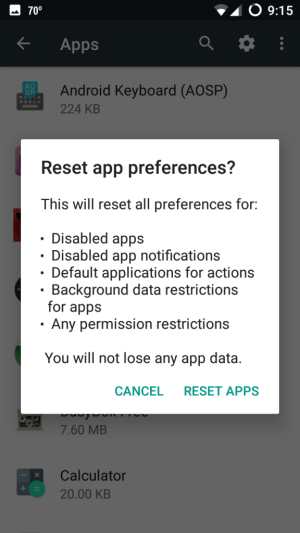 Marsh réinitialiser les préférences des applications