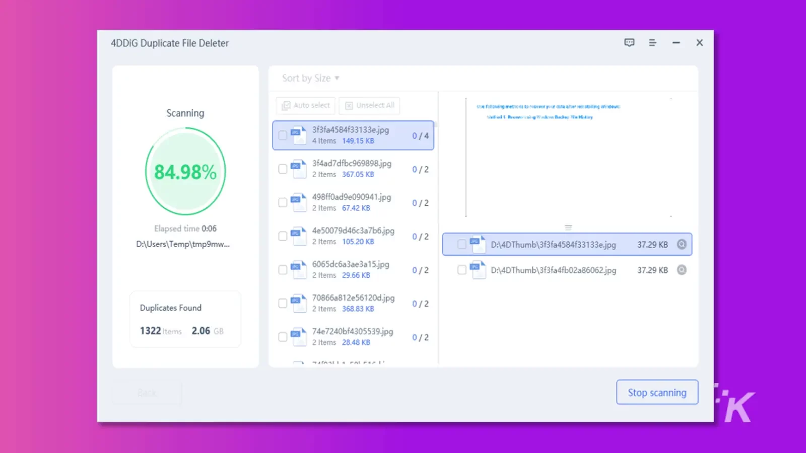 Ecran de scanare 4DDiG Duplicate File Deleter