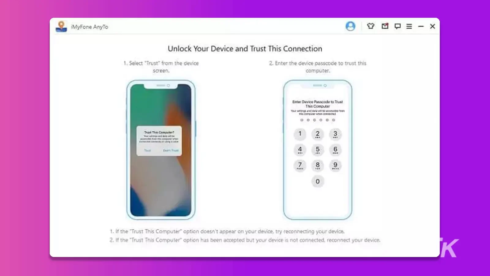 App iMyFone AnyTo Sblocca lo schermo del tuo dispositivo con le illustrazioni dell'iPhone