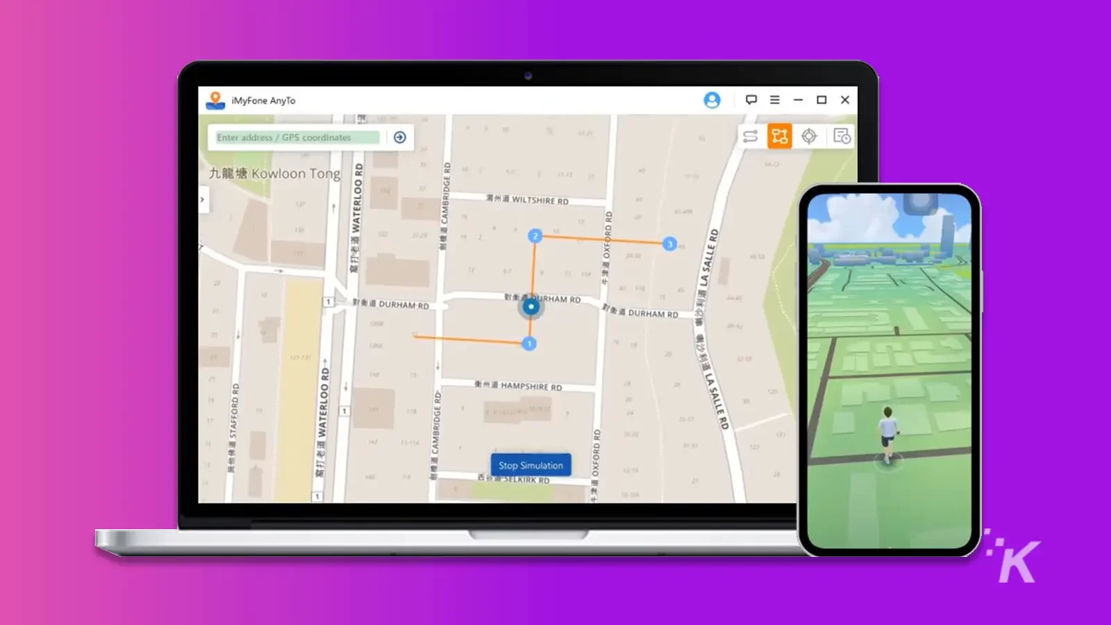 MacBook y iPhone con un mapa en pantalla