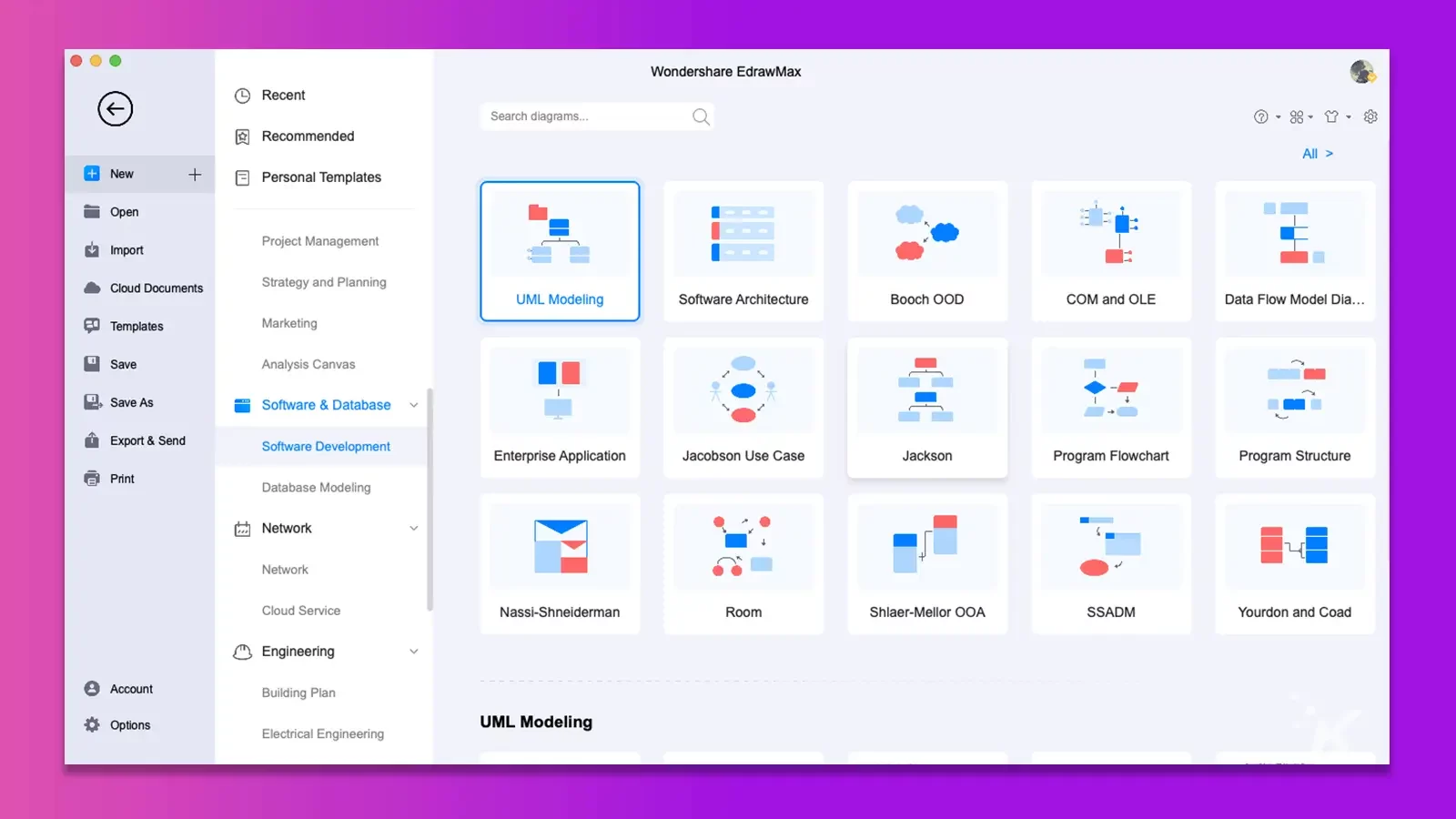 Wondershare EdrawMax interfejs modelowania UML