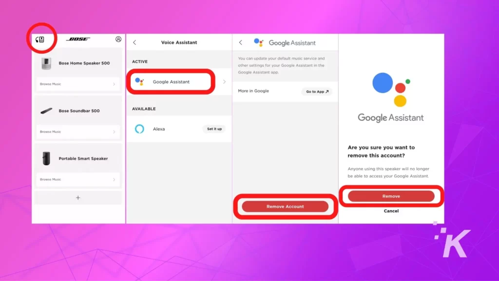 Entfernen von Voice Assistant aus der Bose Music App