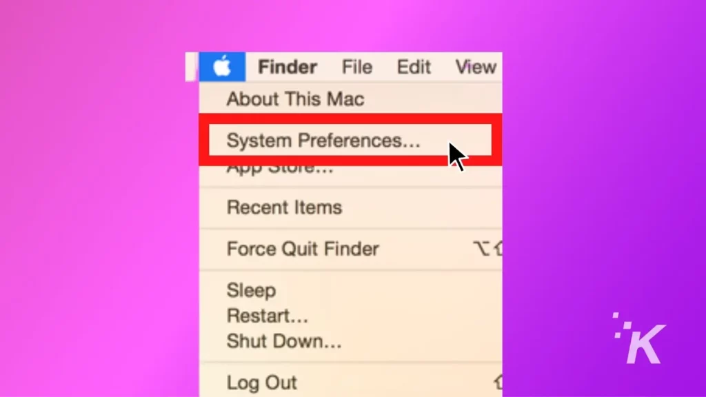 capture d'écran du menu des préférences du système macos sur fond violet