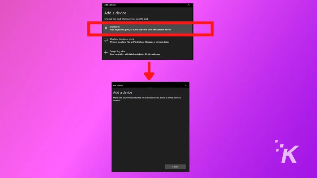 menu windows 10 bluetooth dengan latar belakang ungu