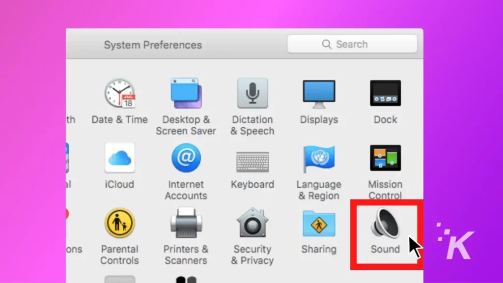 capture d'écran des paramètres du menu audio macos sur fond violet