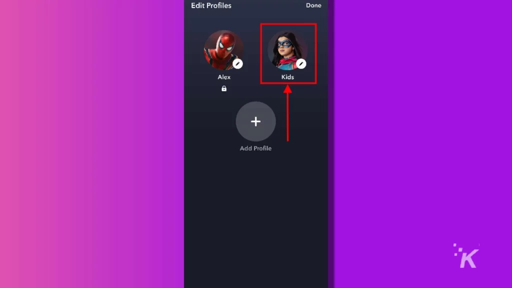 disney+ sélectionnez le profil pour modifier le mobile