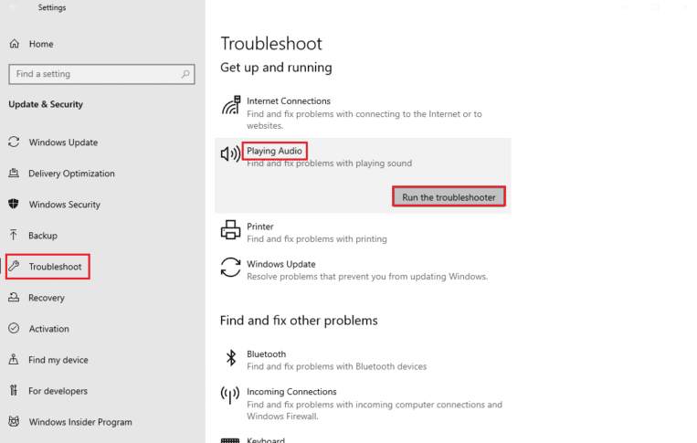 Run the Playing Audio Troubleshooter