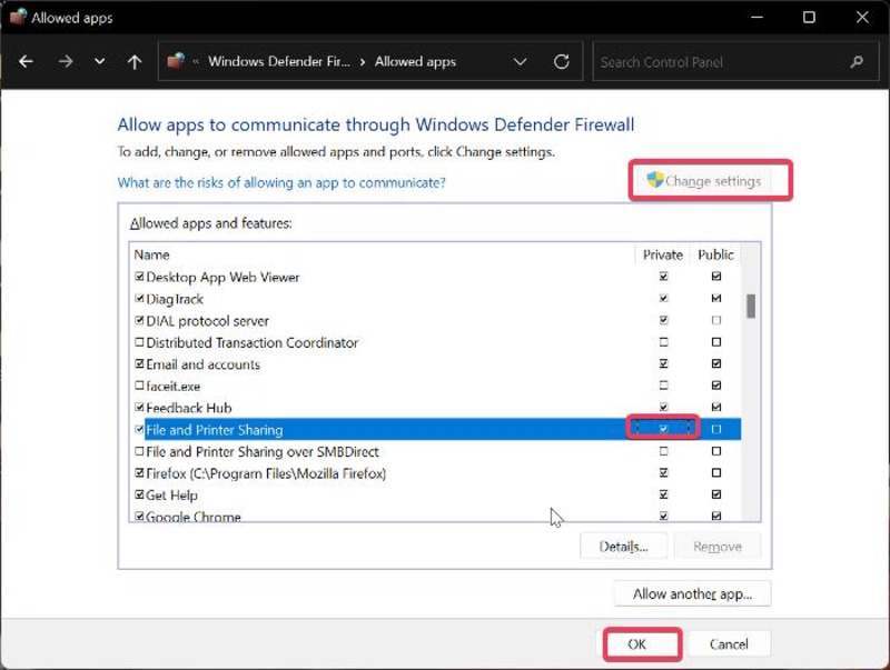 8 ways to fix “the local device name is already in use” error in windows - allow file and printer sharing through the firewall