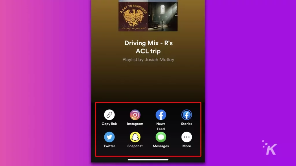 opzioni di condivisione sull'app di streaming