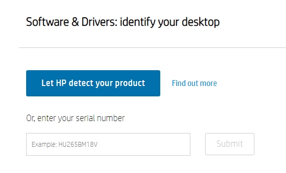 click on let hp detect your product