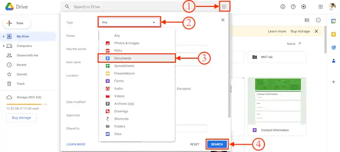 Buscar documentos en Google Drive