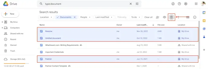 Pindahkan ke sampah di Google Drive