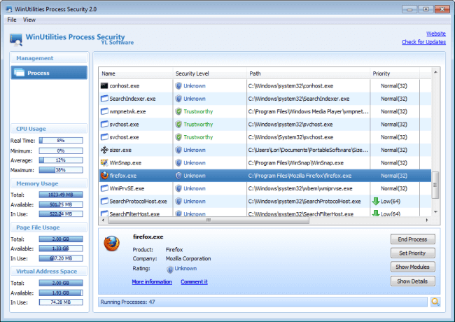 WinUtilities Process Security