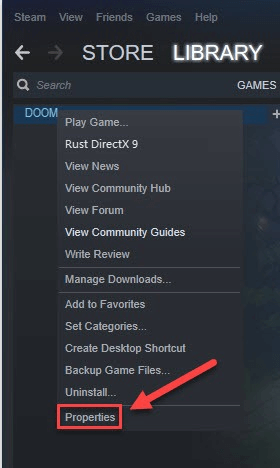 Select DOOM and choose Properties