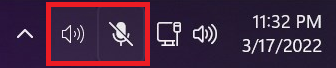 Audio or sound icon present on the taskbar of windows 11