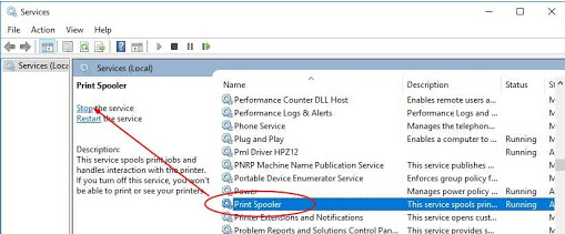 stop the Service option for Print Spoole