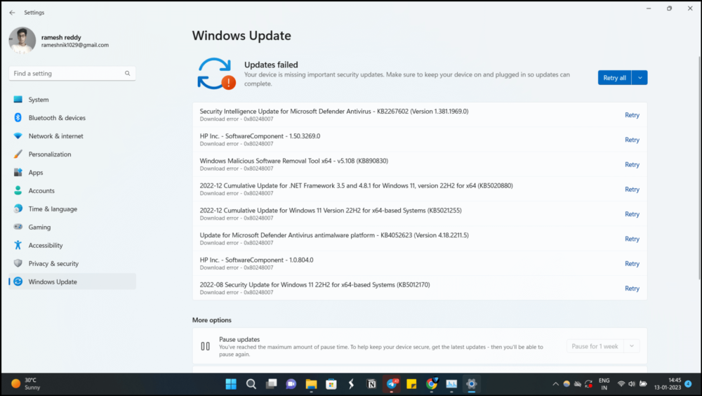 windows 11 update tab