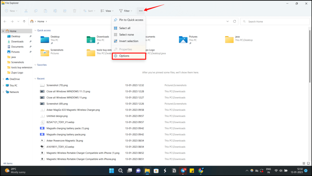 windows file explorer options