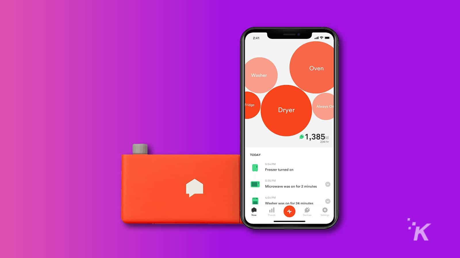 Sense Home Power Meter auf violettem Hintergrund